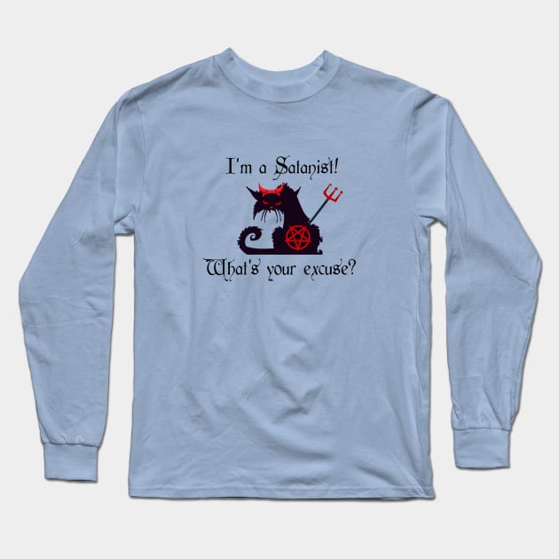 I'm a Satanist! What's your excuse? Cute Cat with Devil Horns Long Sleeve T-Shirt by TraditionalWitchGifts
